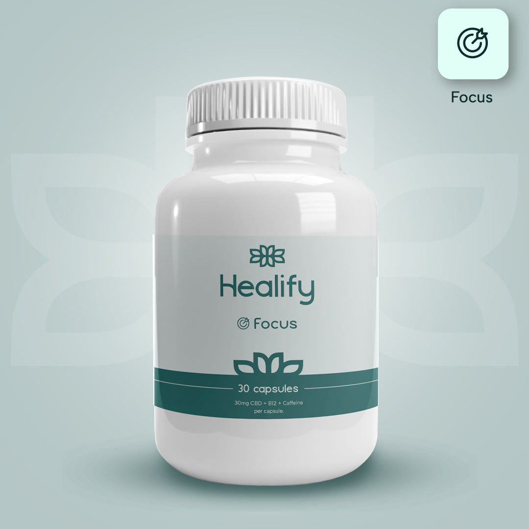 Healify Focus Broad Spectrum Capsule 30mg CBD + B12 + Caffeine per capsule - 120g