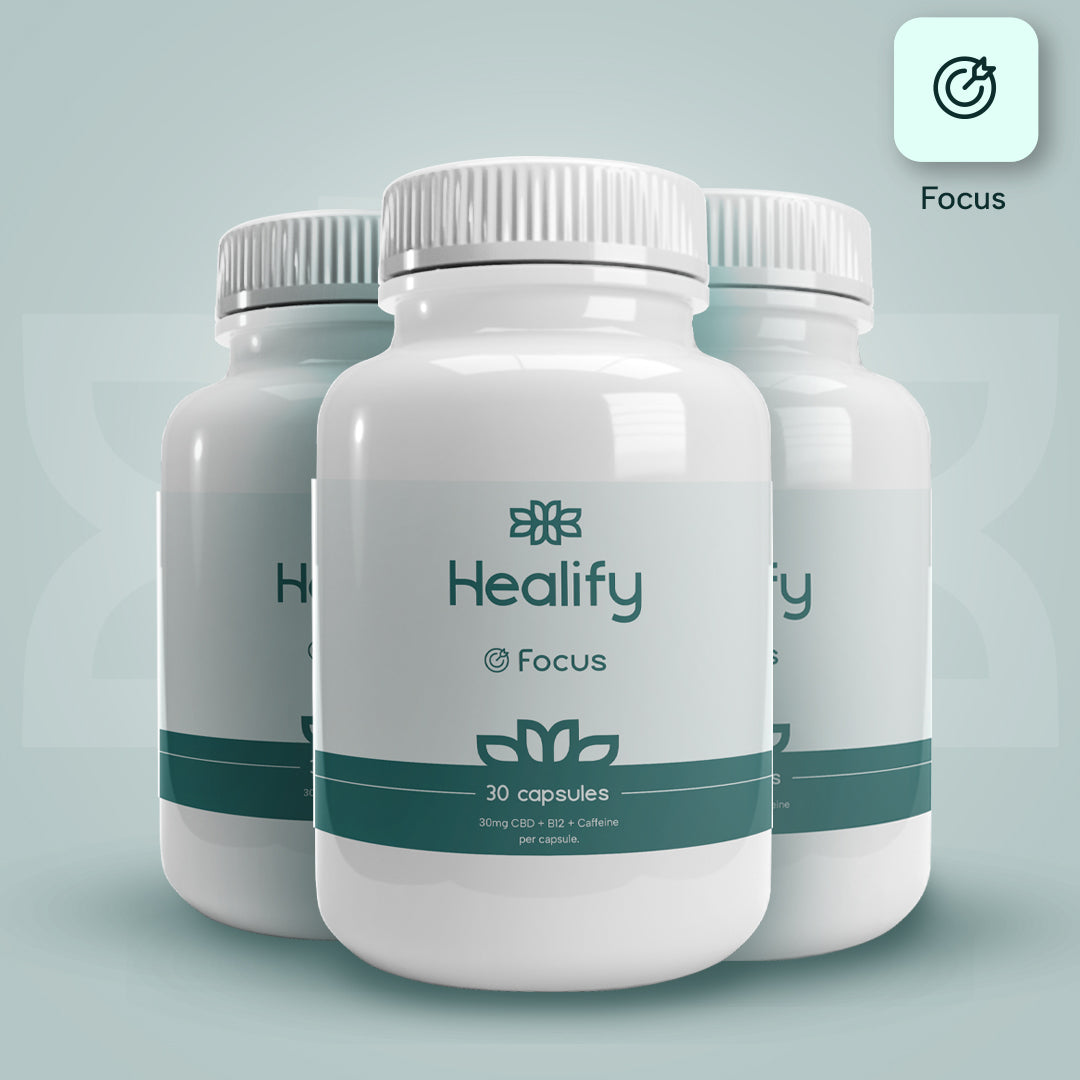 Healify Focus Broad Spectrum Capsule 30mg CBD + B12 + Caffeine per capsule - 120g