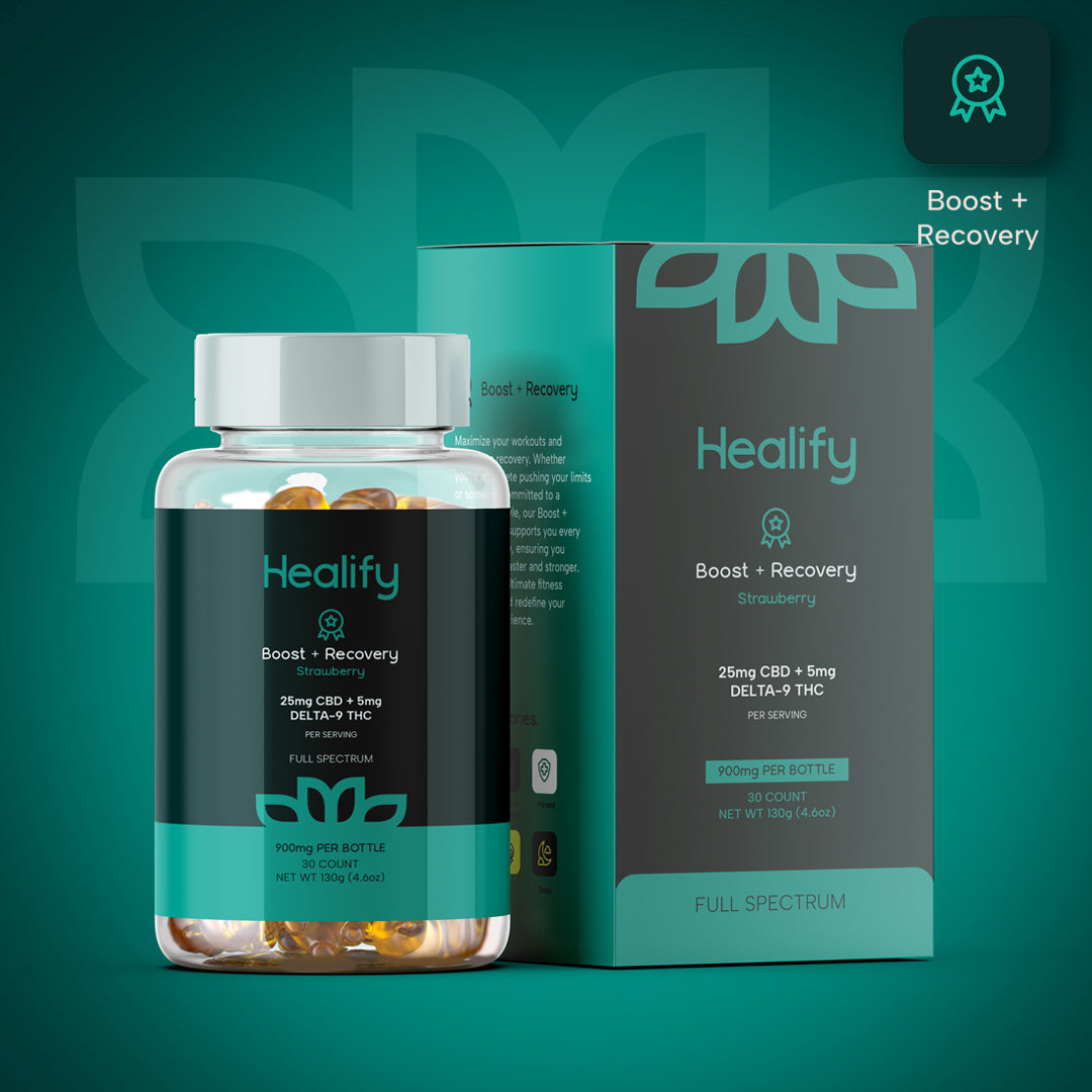 Healify Boost + Recovery Full Spectrum Gummie 25mg CBD + 5mg THC Strawberry 120g