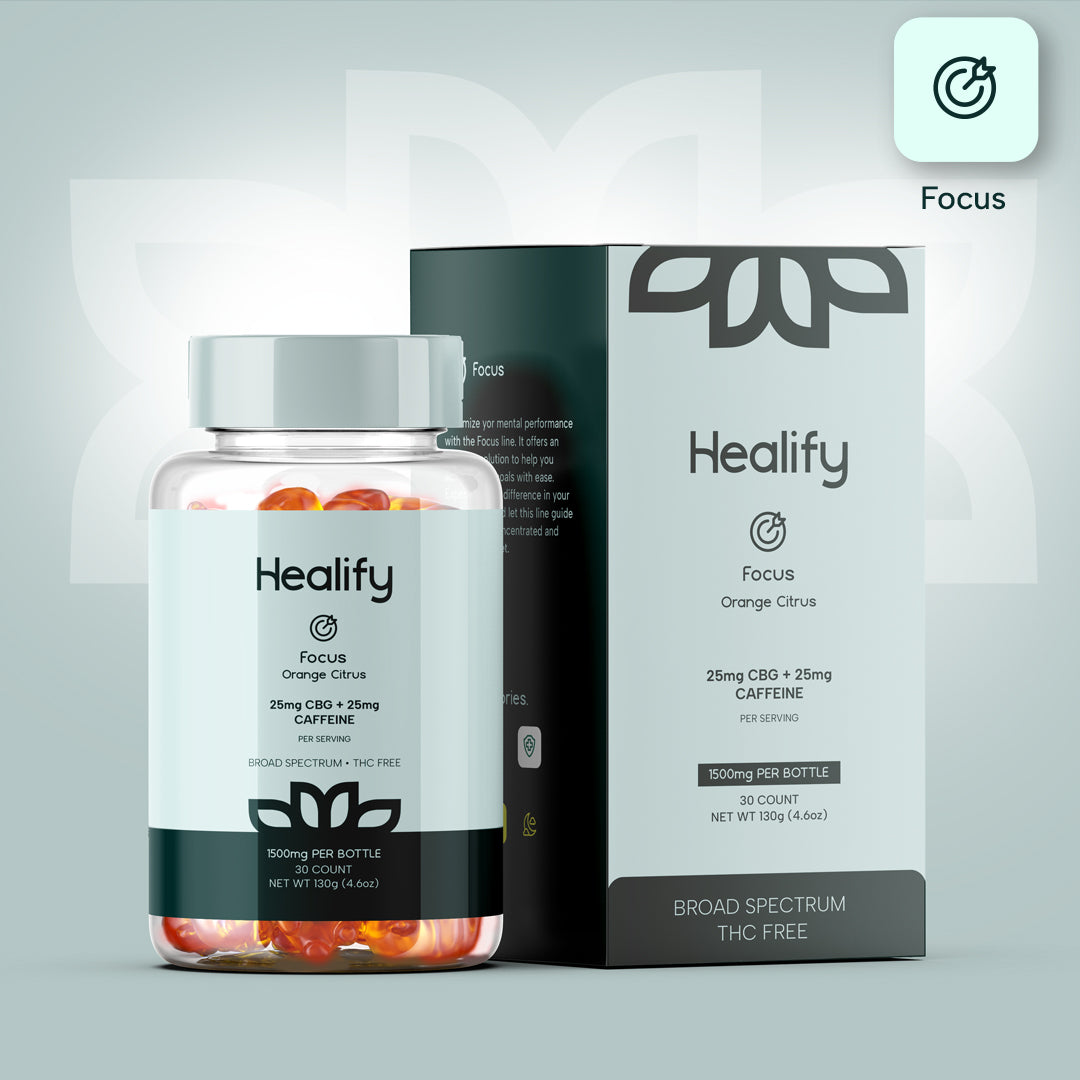 Healify Focus Broad Spectrum Gummie 25mg CBG + 25mg Caffeine Orange Citrus 120g