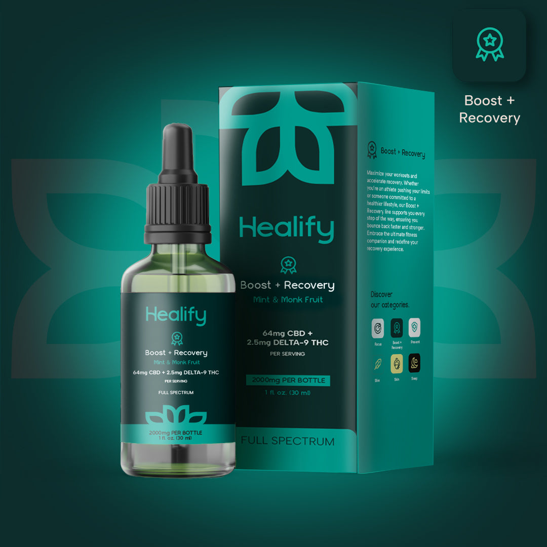 Healify Boost + Recovery Full Spectrum Tincture 1925mg CBD + 75 mg D9 THC 30ml